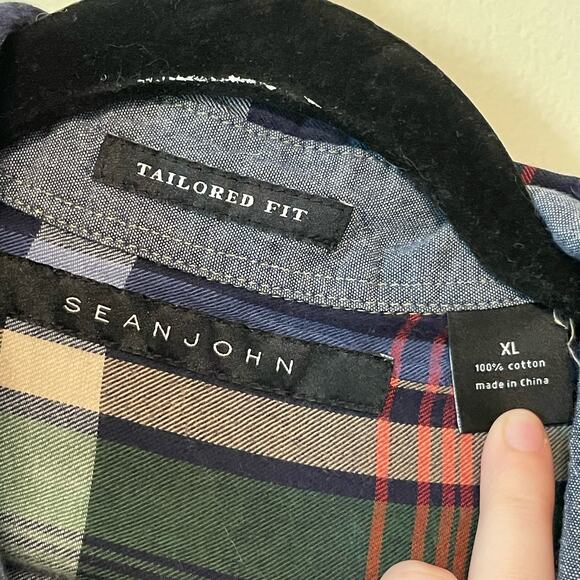 SeanJohn XL tailored fit plaid button down casual t-shirt  yellow black outdoor - Picture 4 of 7